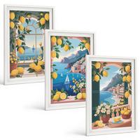 BILDER SET 3er Set - 40x60 cm Weißer Rahmen - Meerblick, italienische Zitronen - Weiß, Kunststoff (40/60cm) - TULUP