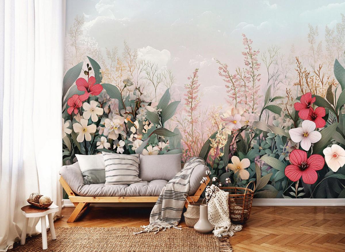 FOTOTAPETE Blumenwiese Schlafzimmer 200x140 - Multicolor, Papier (200/140cm) - Wallarena