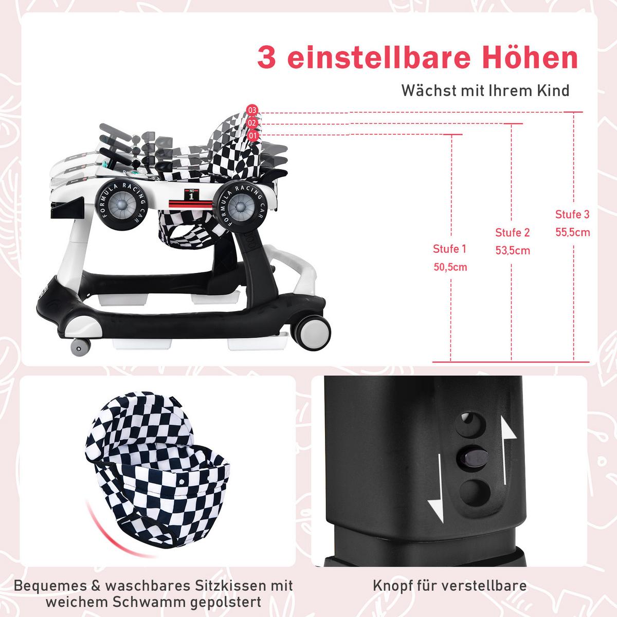 LAUFLERNWAGEN Klappbar Weiß - Weiß, Kunststoff (76/56/64cm) - COSTWAY