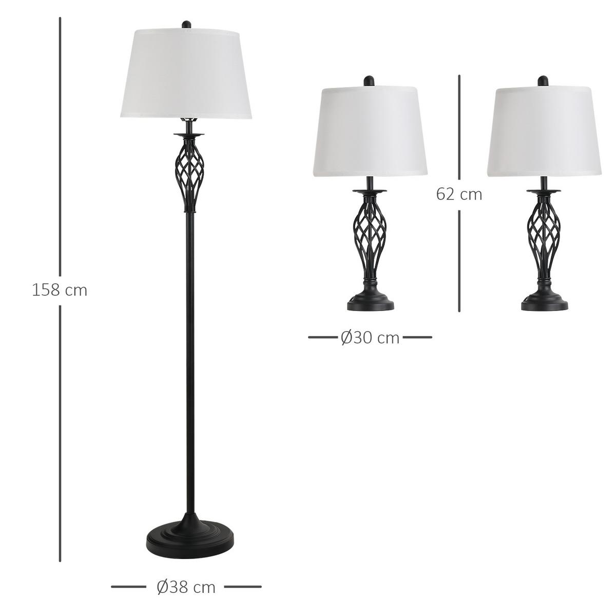 3ER-LAMPENSET 2 Tischlampe(ø38 x 158 cm) + 1 Stehlampe(ø30 x 62 cm) Weiß - Multicolor, Metall (38/158/30cm) - HOMCOM