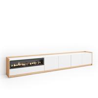 LOWBOARD, Weiß und Eiche Soft, Elektrokamin, 310/37/50cm - Weiß, Holzwerkstoff (310/50/37cm) - Skraut Home