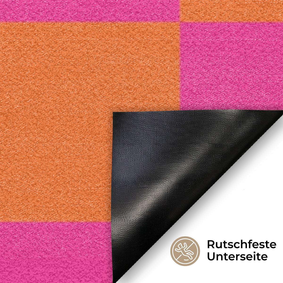 FUSSMATTE Schachbrettmuster - Orange - Rosa - Blöcke Schmutzfangmatte 60x40 cm - Pink, Kunststoff (60/0.4cm) - MuchoWow