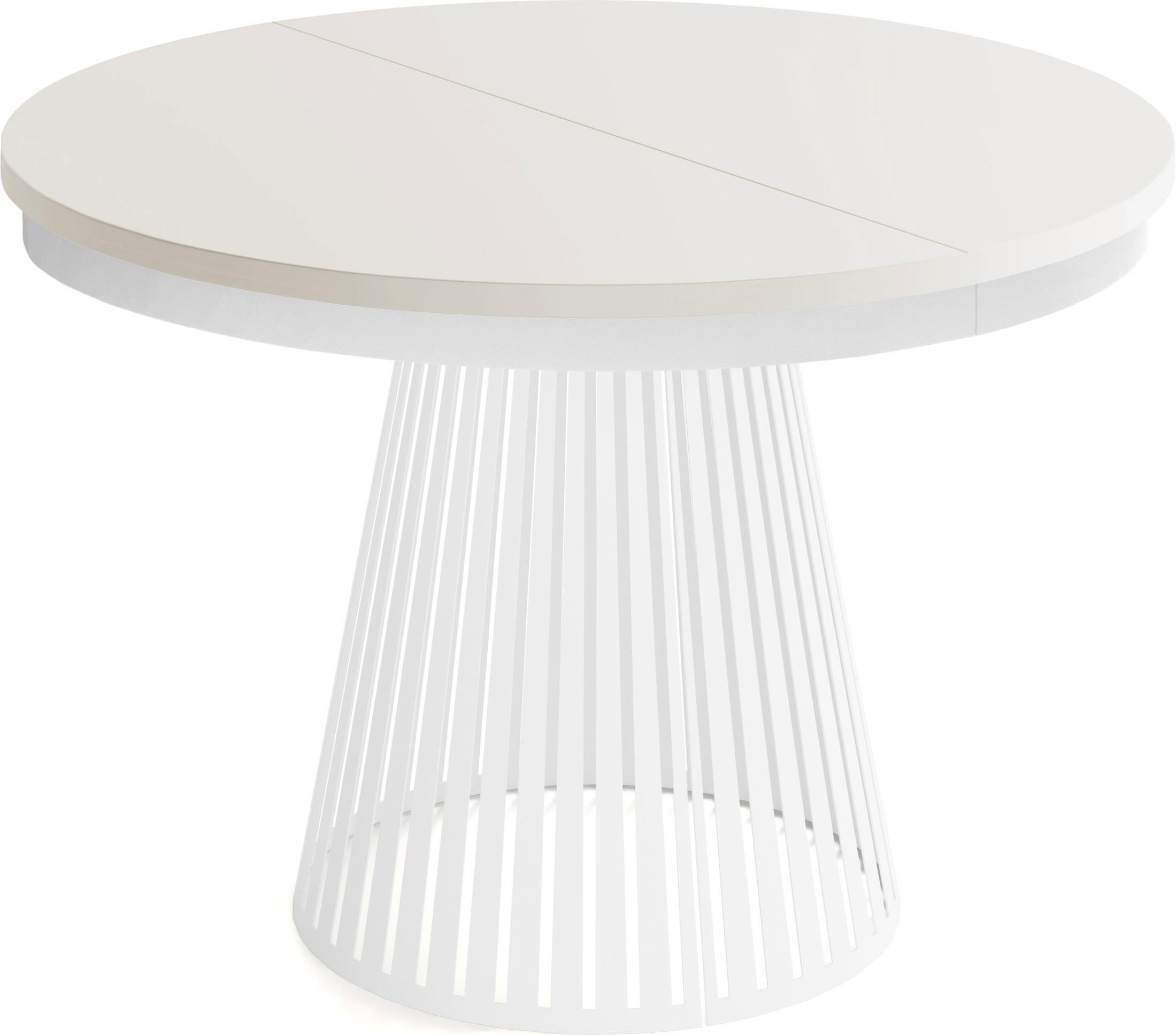 ESSTISCH Naro rund ausziehbar mit Weißem Lamellen-Metallgestell, Beige Cashmere 100-180/100/76 cm - Kaschmir/Beige, Holzwerkstoff/Metall (100/176/76cm) - WFL GROUP
