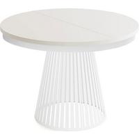 ESSTISCH Naro rund ausziehbar mit Weißem Lamellen-Metallgestell, Beige Cashmere 100-180/100/76 cm - Kaschmir/Beige, Holzwerkstoff/Metall (100/176/76cm) - WFL GROUP