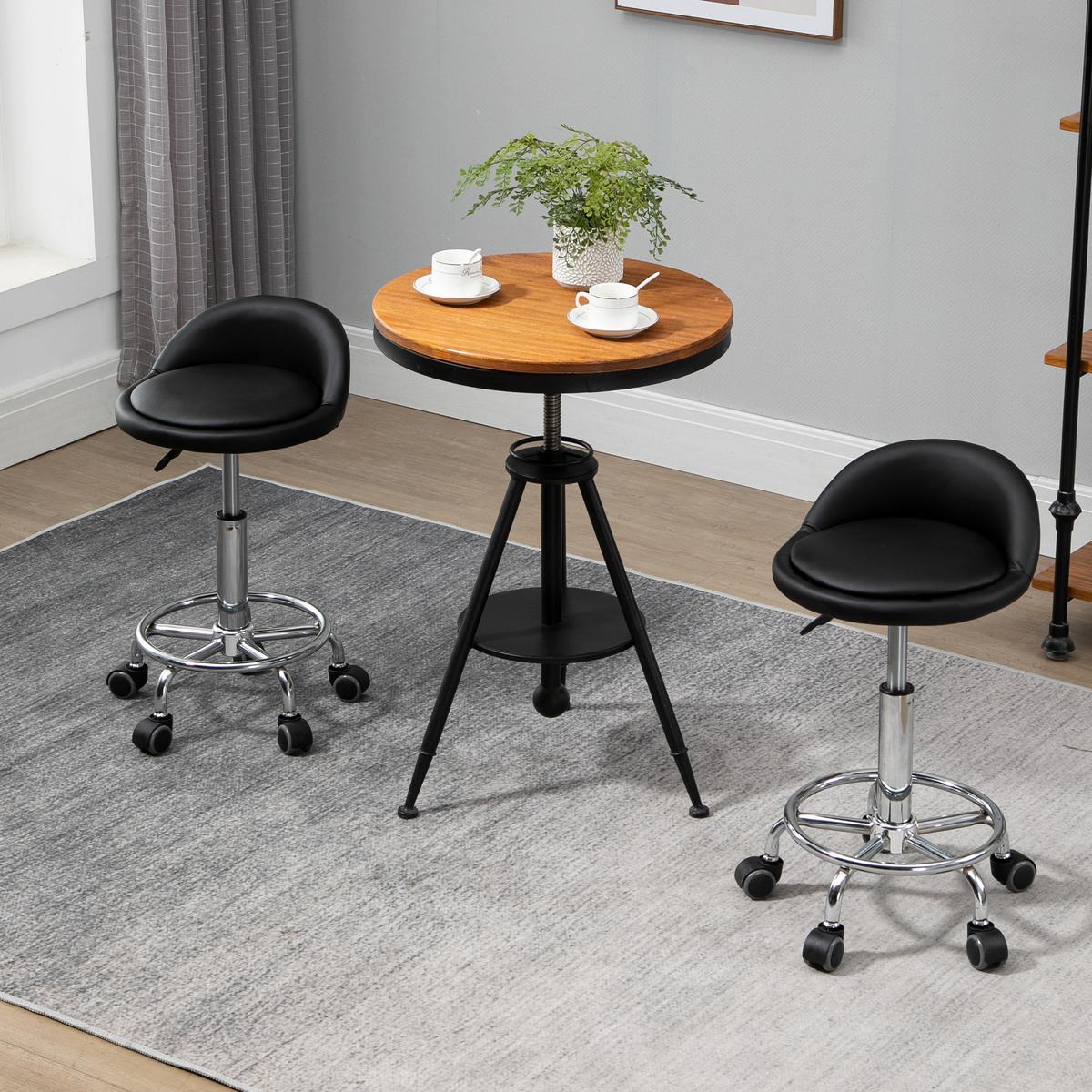 ROLLHOCKER 2er Set Kunstleder Schwarz - Schwarz, Textil (38/72/38cm) - HOMCOM