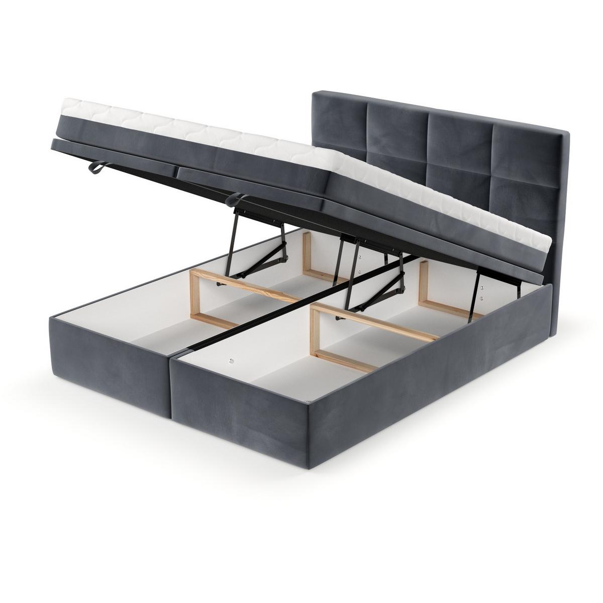 BOXBETT Tessa 140/200 cm Dunkelgrau im Kronos Stoff - Dunkelgrau/Schwarz, Holz/Holzwerkstoff (140/200cm) - AltaBeds