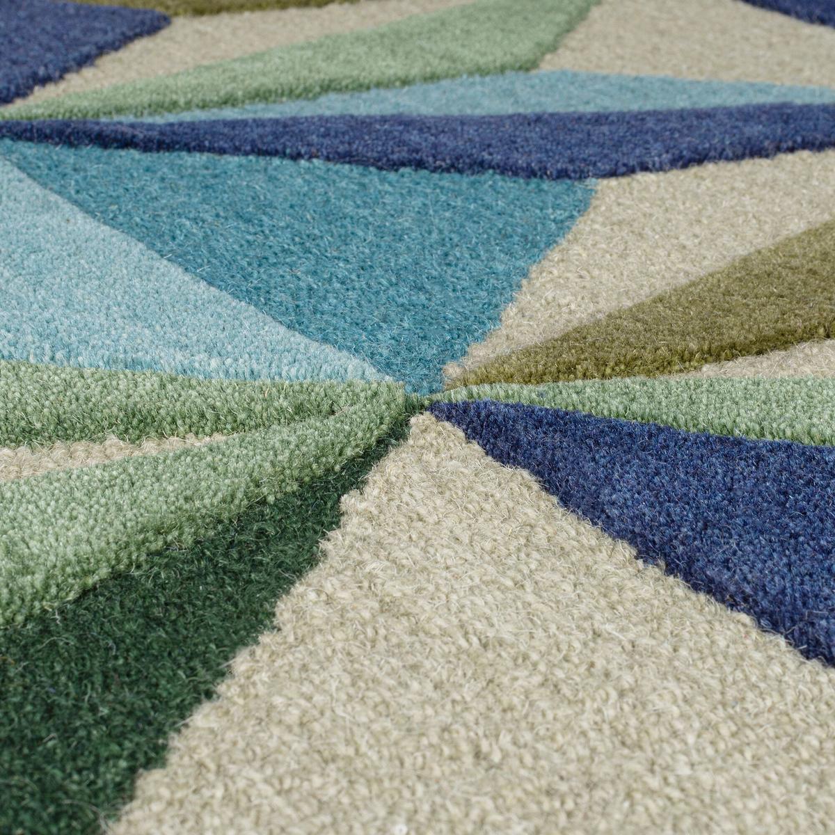 WOLLTEPPICH DERWENT, geometrisch, Florhöhe 10 mm, Blau-Grün, 160 x 230 cm - Blau, Textil (230/160cm) - KADIMA DESIGN