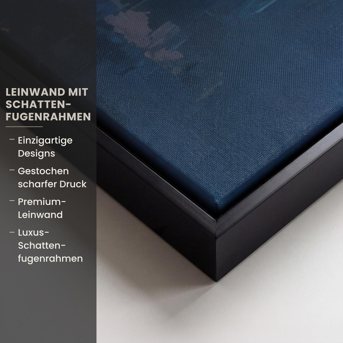 LEINWAND Bilder mit Rahmen - Skyline - Pinselstriche - Dunkelblau - Leuchtend - 100x70 - Blau, Textil (100/70cm) - MuchoWow