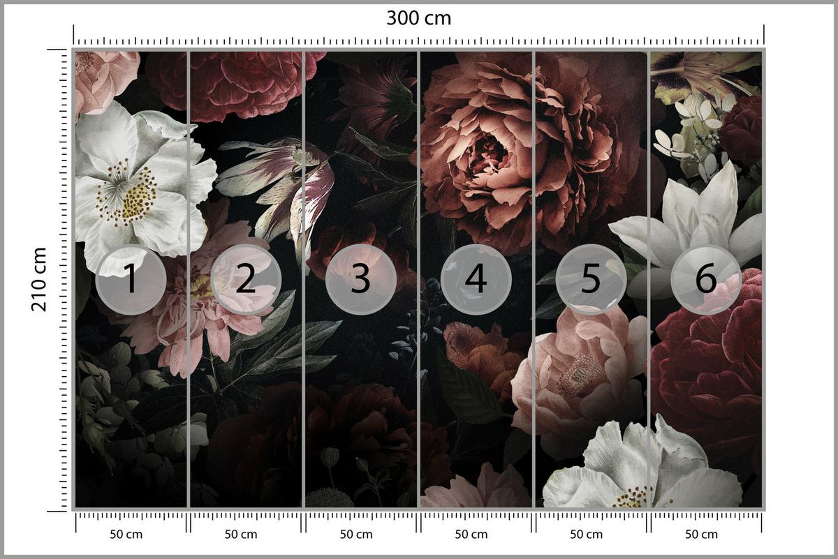 FOTOTAPETE für Büro Bunte Blumen Pfingstrosen Botanisch 300x210 - Rot/Weinrot, Papier (300/210cm) - Muralo