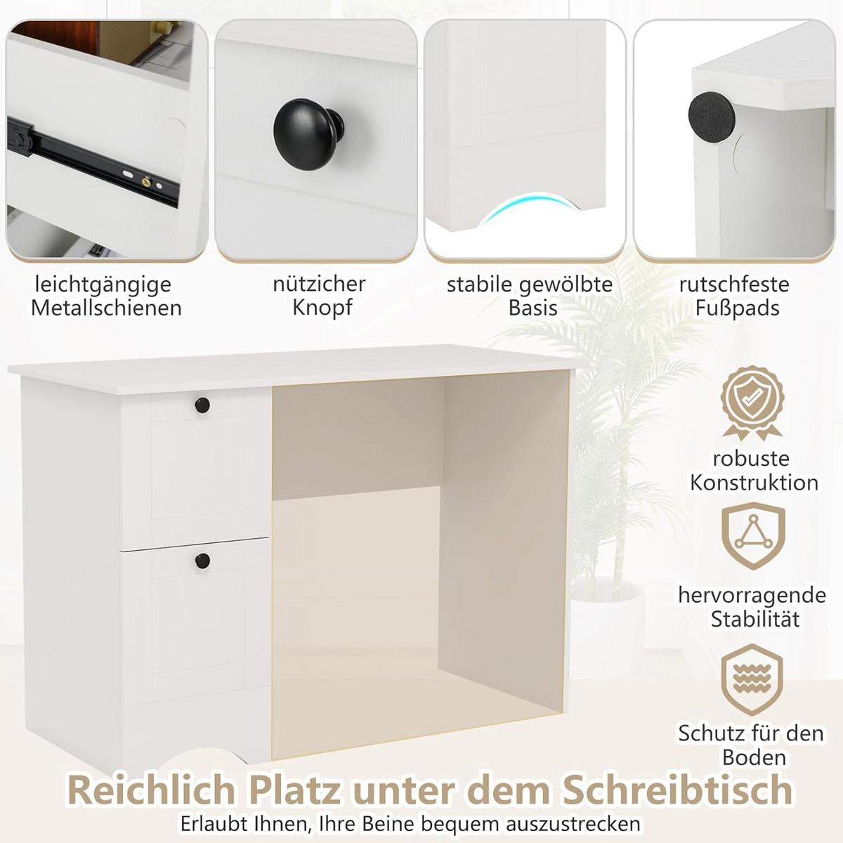 COMPUTERTISCH weiß - Weiß, Holzwerkstoff (50/109/75cm) - COSTWAY
