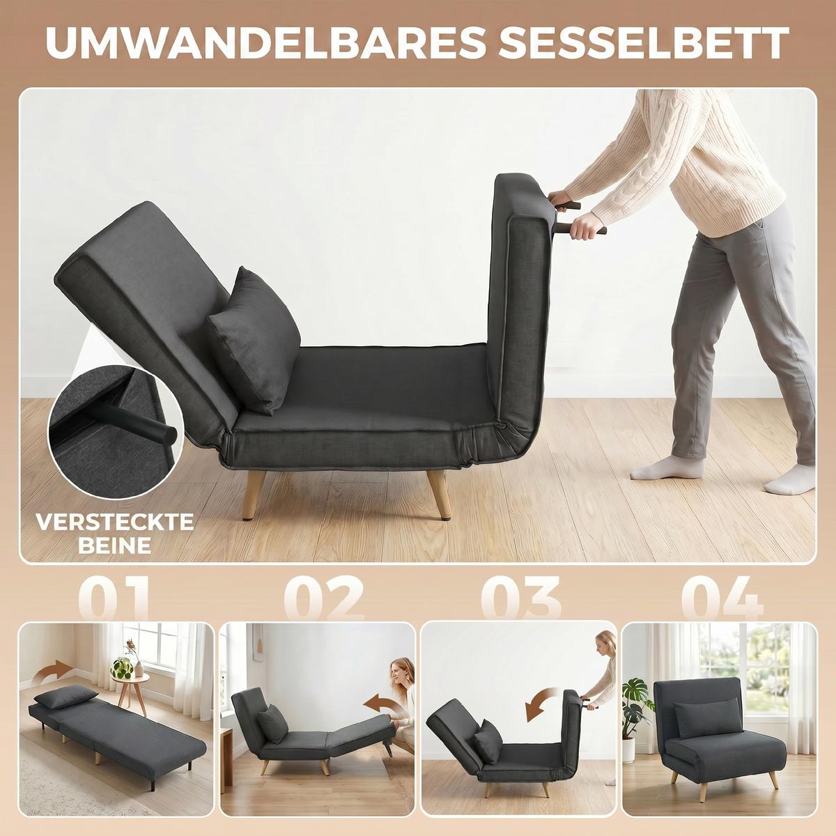 SCHLAFSESSEL Polyester Grau - Grau, Textil/Metall (78/80/94cm) - HOMCOM