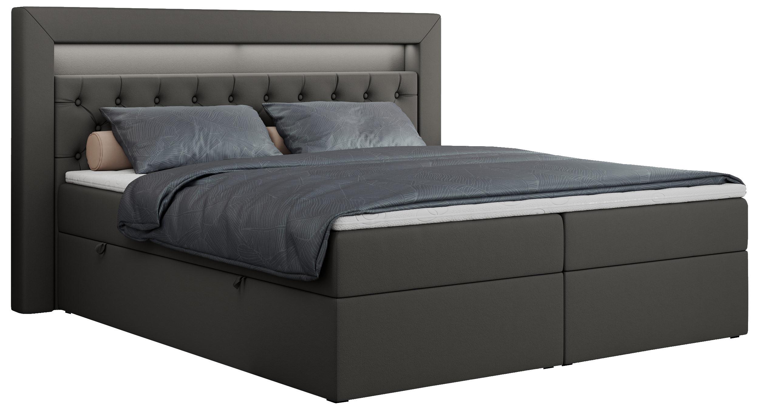 BOXBETT GOLD-6 LED 160/200 Dunkelgrau Kunstleder - H4 - Dunkelgrau, Holz/Textil (160/200cm) - MKS