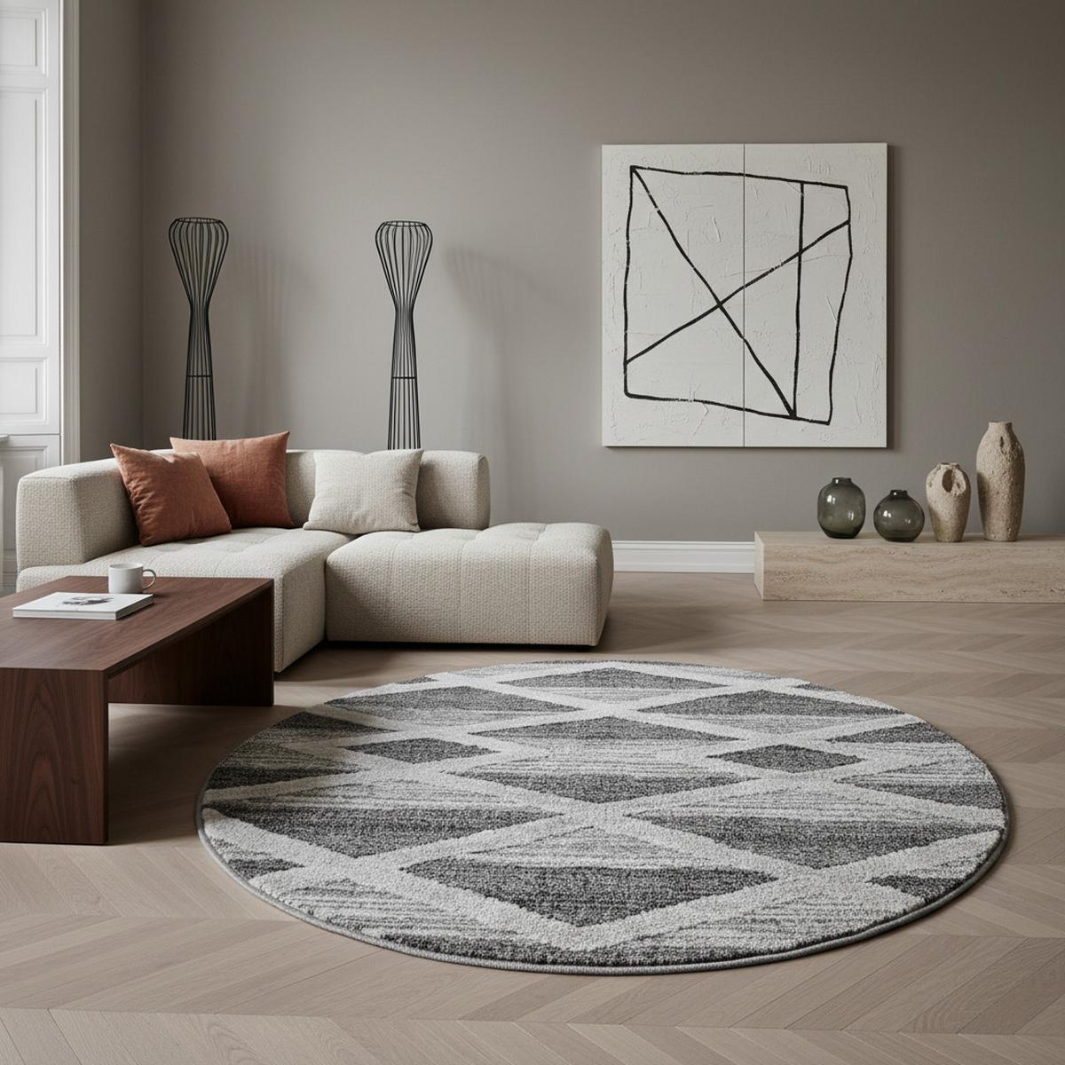 HOCHFLORTEPPICH EISACK, geometrisch, Florhöhe 20 mm, Grau, Ø 120 cm - Grau, Textil (120/120cm) - KADIMA DESIGN
