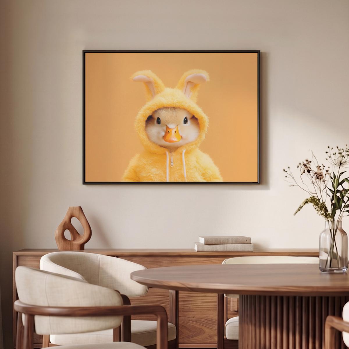 LEINWAND Bilder mit Rahmen - Osterhase - Kostüm - Ente - 70x50 - Gelb, Textil (70/50cm) - MuchoWow