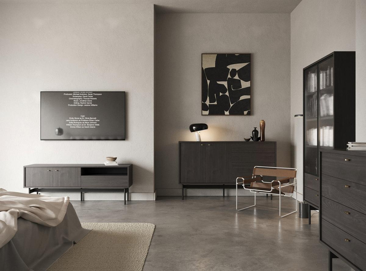 SIDEBOARD Olar II PORTLAND ESCHE SCHWARZ 154 CM - Goldfarben/Schwarz, Holzwerkstoff/Metall (154/92.5/38cm) - Selsey
