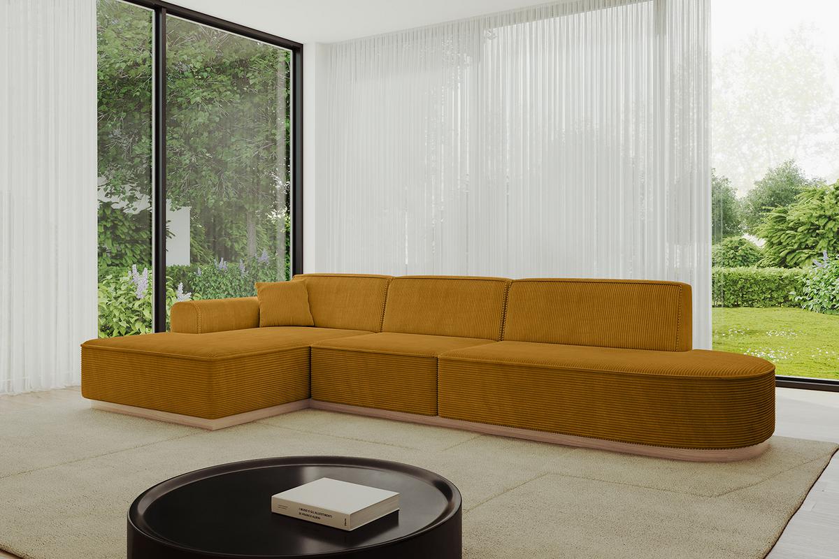 ECKSOFA Ottomane Links IREA-L2 - 327x165x80 cm Senfgelb - Grün, Holzwerkstoff/Textil (327/165cm) - ALTDECOR
