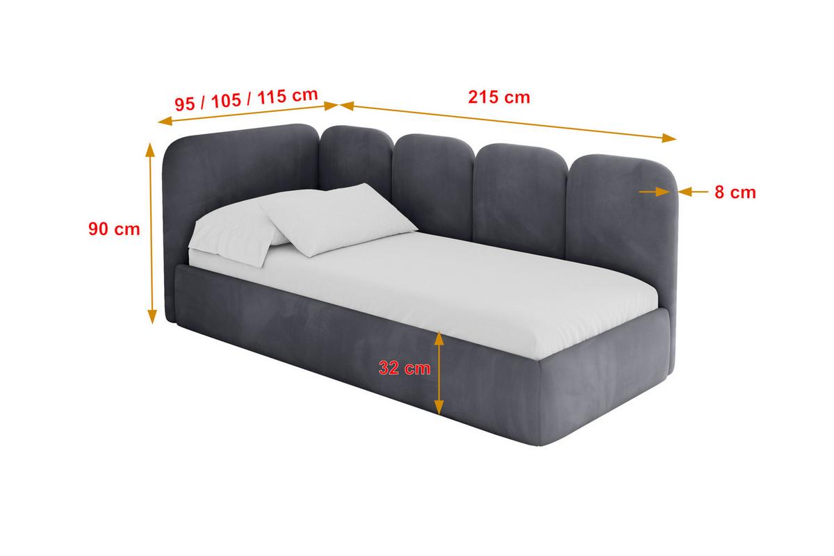 EINZELLBETT Jugendbett mit Bettkasten, Rechts - VELY 80x200 Dunkelgrau - Titanfarben, Holzwerkstoff/Textil (80/200cm) - ALTDECOR