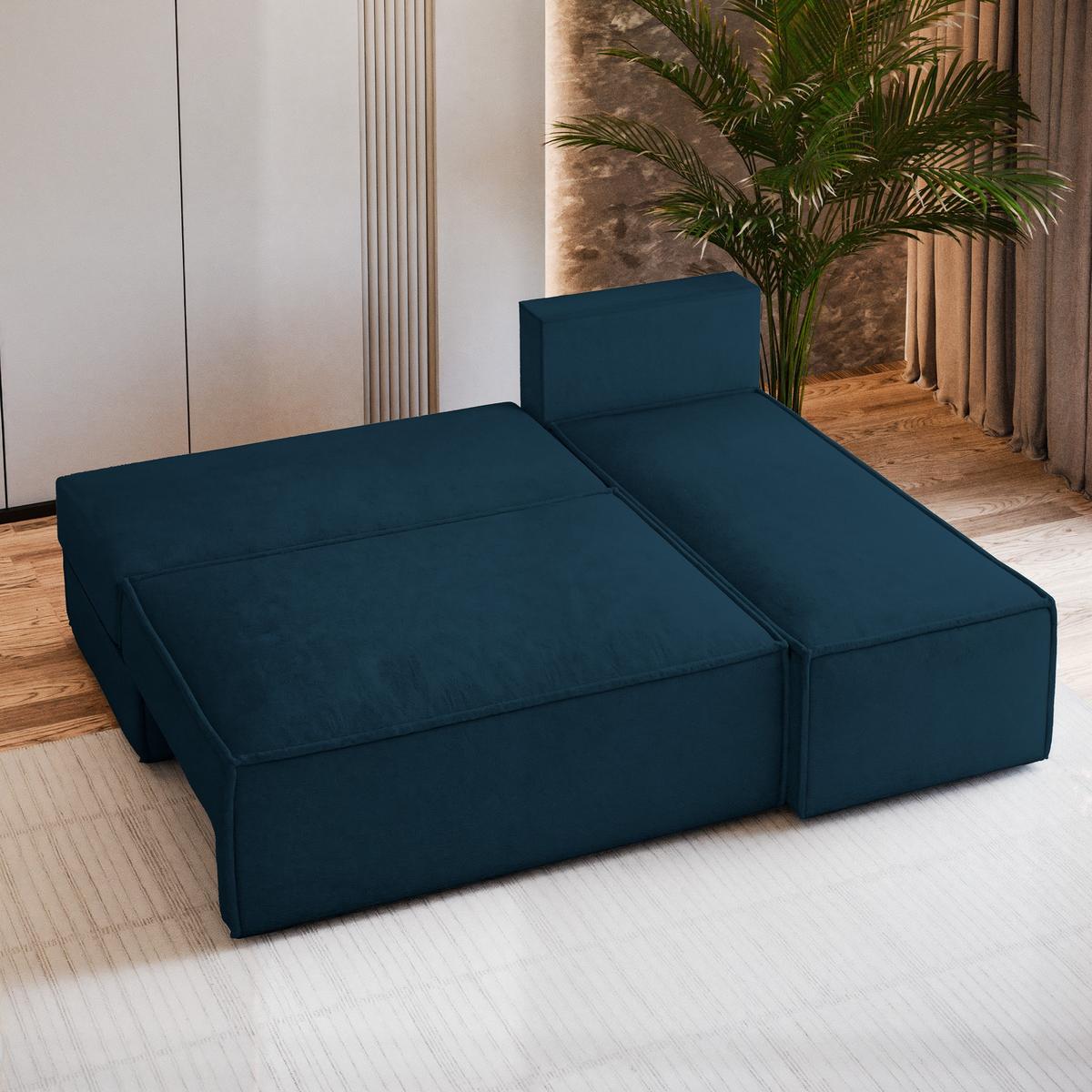 ECKSOFA BRISO M Blau Velours-Stoff mit Schlaffunktion - Blau/Grau, Holz/Kunststoff (200/140cm) - MASSENO
