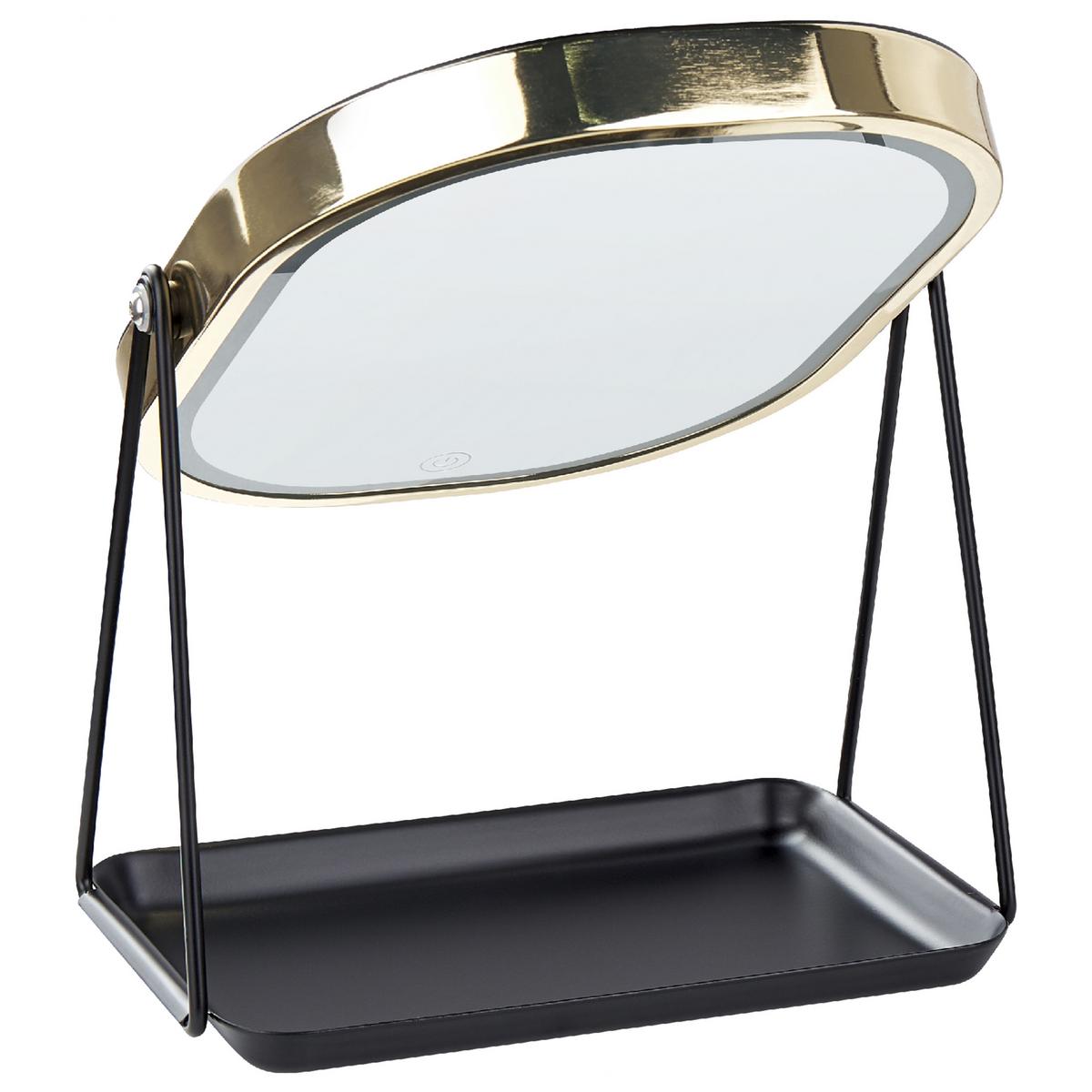 KOSMETIKSPIEGEL gold mit LED-Beleuchtung 20/22 cm Dordogne - Goldfarben/Schwarz, Metall (13/32/24cm) - Beliani
