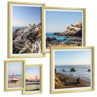 BILDER SET 5er Set - 50x50 cm & 20x30 cm & 40x60 cm Goldrahmen - Naturlandschaft der Bergseen - Goldfarben, Kunststoff (40/60cm) - TULUP