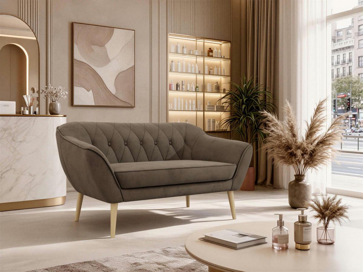 2-SITZER-SOFA PIRS - Braun Velvet - Holzbeine - Dunkelbraun/Buchefarben, Holzwerkstoff/Textil (140/75/74cm) - MKS
