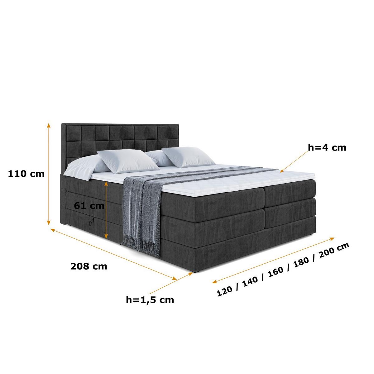 BOXSPRINGBETT ZAFIRA-BZ KING - 180 x 200 - H3/H4 - Schwarz - Schwarz, Holzwerkstoff (180/200cm) - ALTDECOR