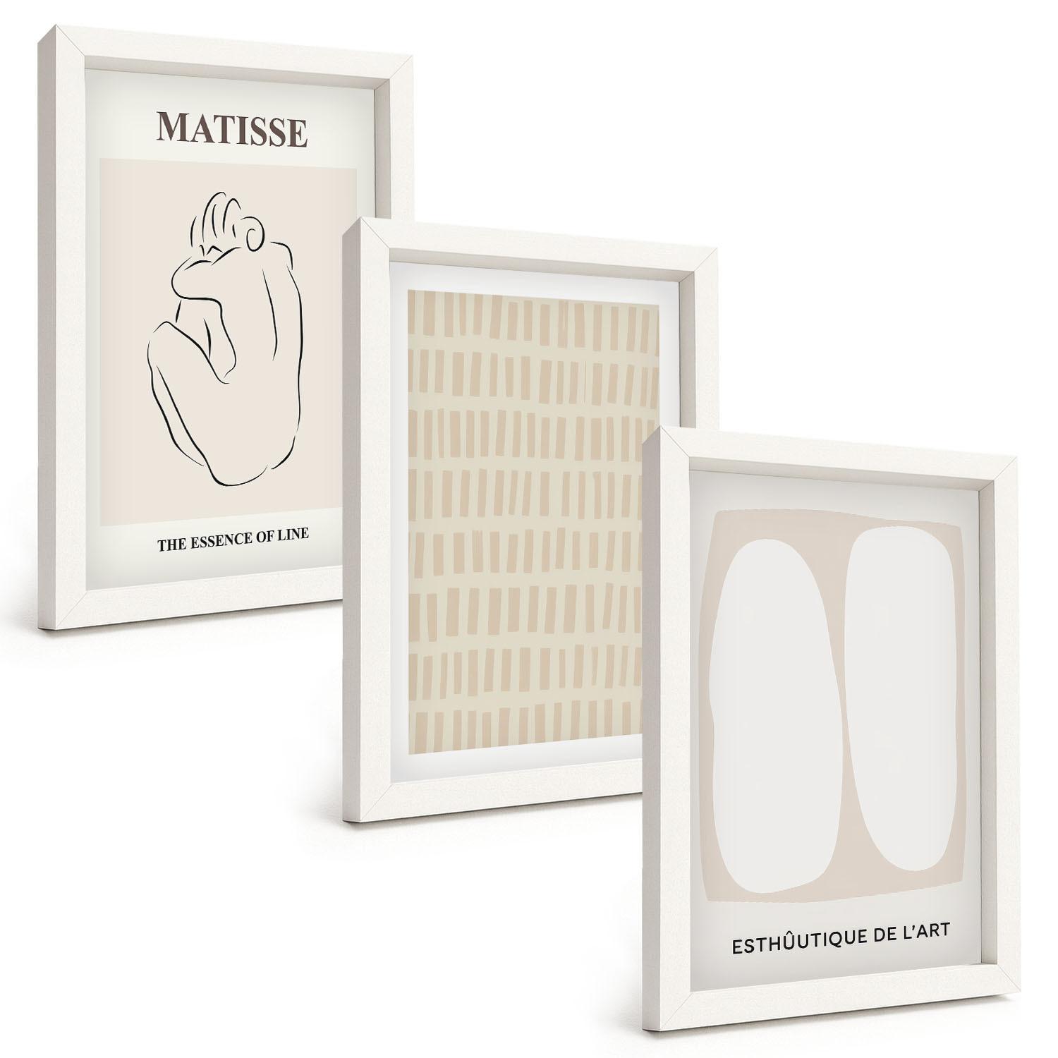BILDER SET 3er Set - 20x30 cm Weißer Rahmen - Linien, Formen, Beige, Weiß - Weiß, Kunststoff (20/30cm) - TULUP