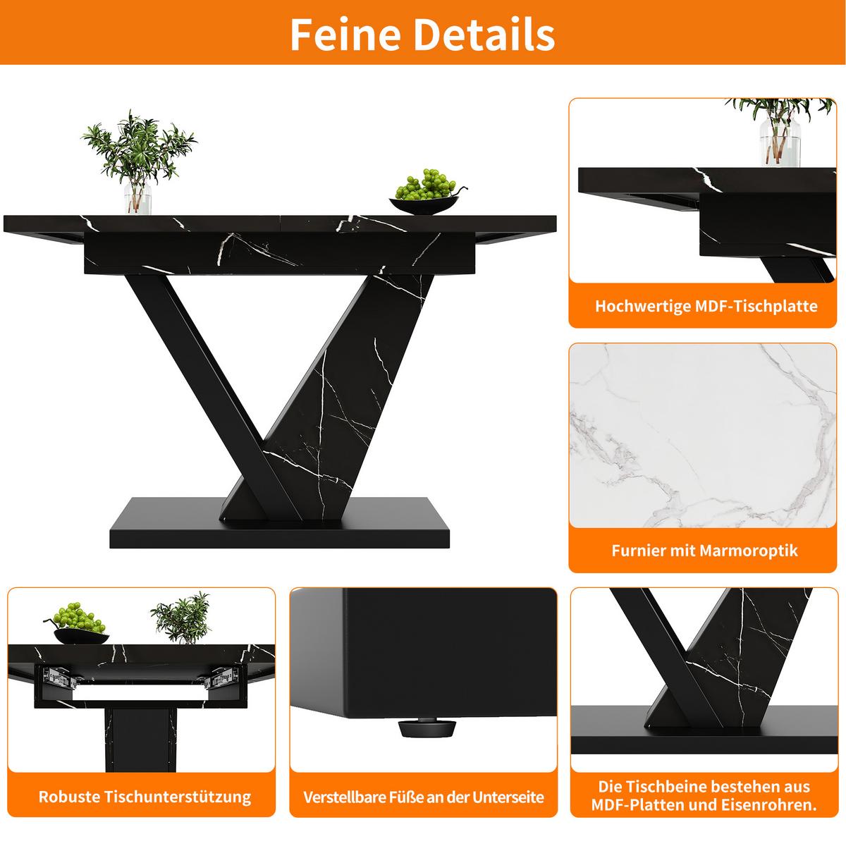 ESSTISCH Ausziehbar Schwarz - Weiß, Holzwerkstoff/Metall (160/75/76cm) - Urban Meuble