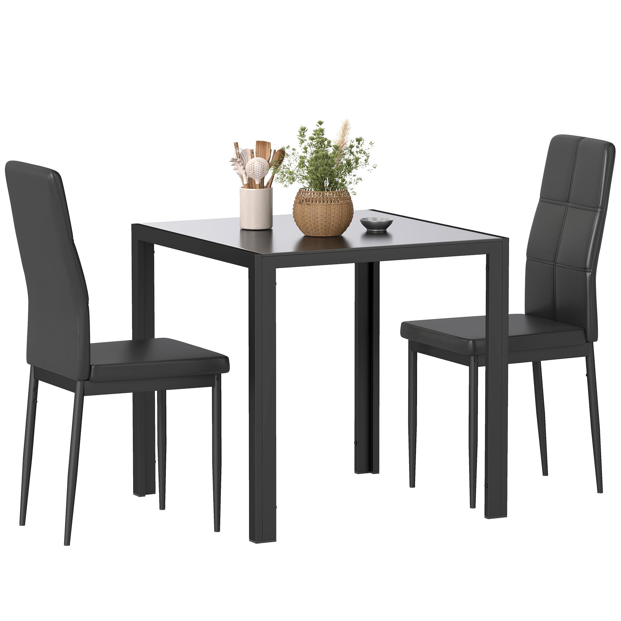 ESSGRUPPE 3er Set Gehärtetes Glas Metall Schwarz - Schwarz, Metall (75/75/75cm) - HOMCOM