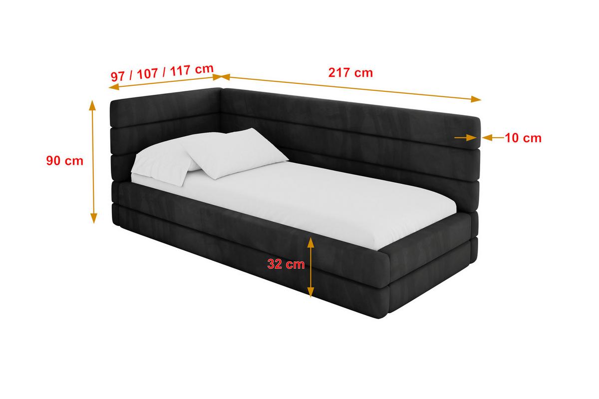 EINZELLBETT Jugendbett mit Bettkasten, Rechts - BEMY 100x200 Schwarz - Anthrazit, Holzwerkstoff/Textil (100/200cm) - ALTDECOR