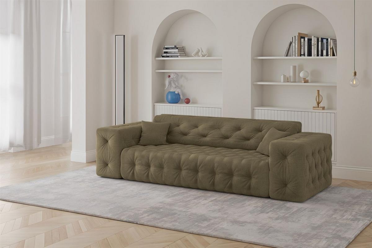 SOFASET Chantal In Moly - Grün, Holzwerkstoff/Textil (251/78/96cm) - Fun Möbel