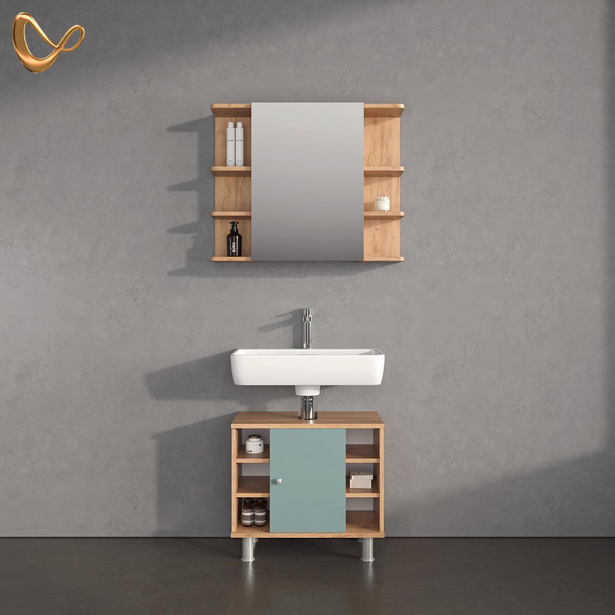BADMÖBEL-SET Fucino Grün 2 Teile - Grün, Holzwerkstoff (60/54/32cm) - Livinity®