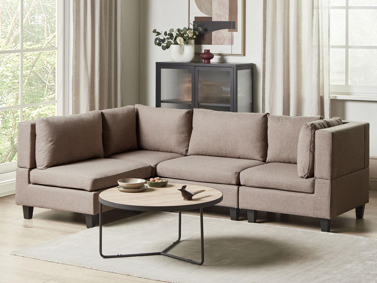 ECKSOFA Modul 4-Sitzer rechtsseitig Braun Stoff Unstad - Schwarz/Braun, Textil (228/152cm) - Beliani