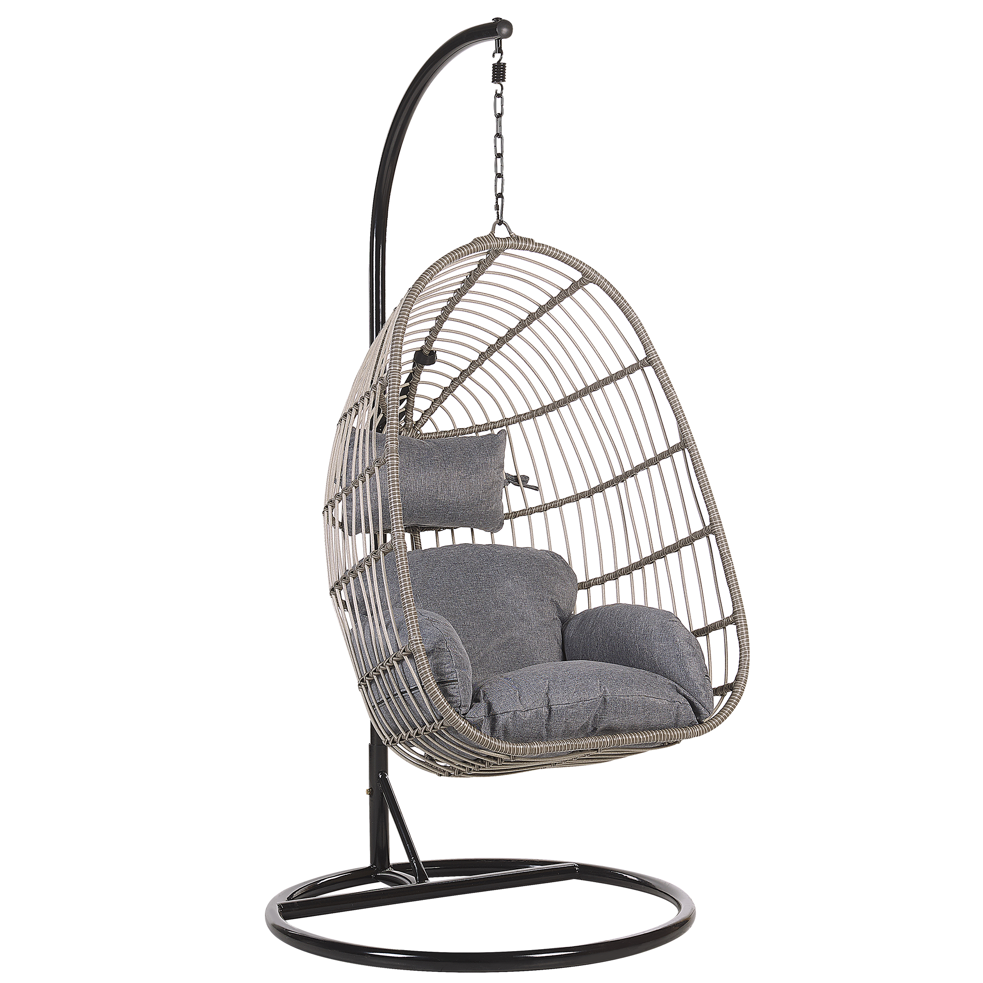 HÄNGESESSEL mit Gestell PE Rattan grau 97 cm Casoli - Grau, Kunststoff (97/199/97cm) - Beliani