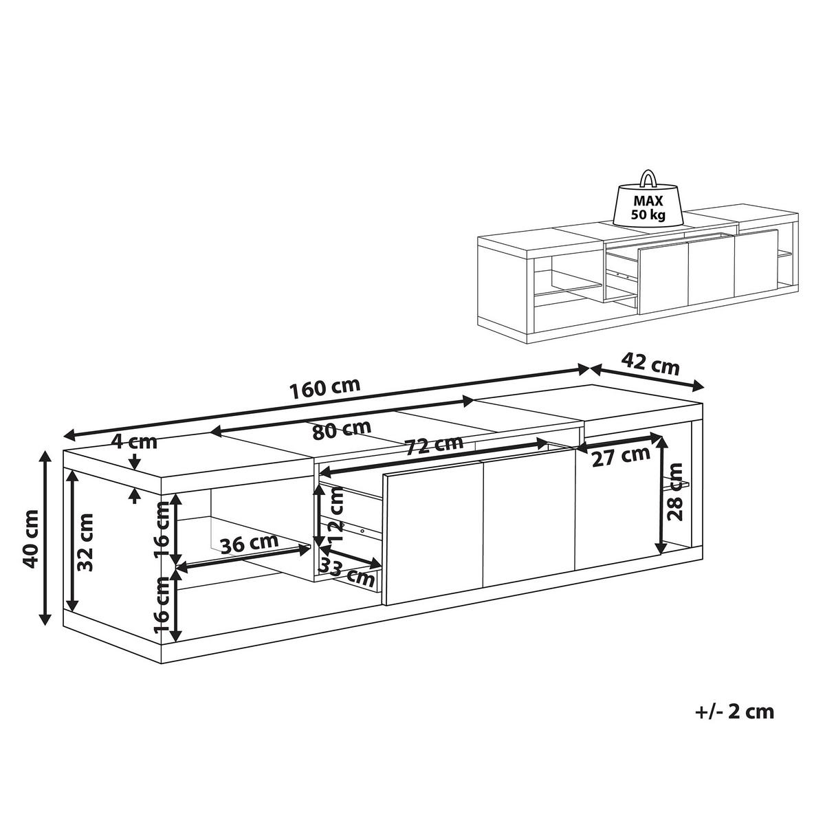 TV-MÖBEL Weiß, Hellbraun FULERTON 42/160/40 cm - Weiß, Holzwerkstoff (160/40/42cm) - Beliani