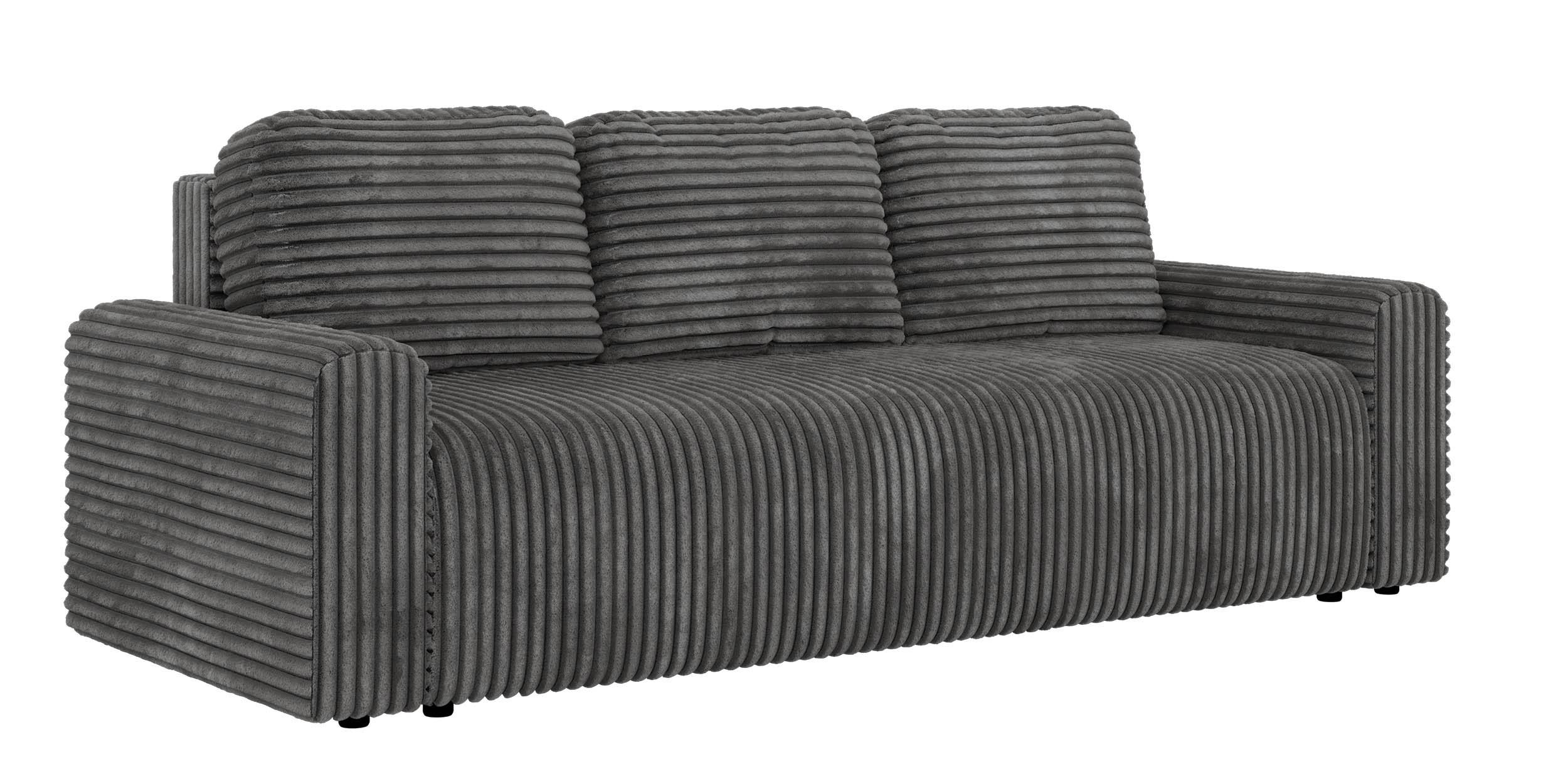 3-SITZER-SOFA NESSARO - Grau Cord - Schwarz/Grau, Kunststoff/Textil (243/92/90cm) - MKS