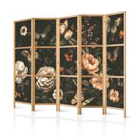 PARAVENT Japanischer 5-tlg 225x172 cm Bunte Blumen Schmetterlinge - Multicolor, Holz/Textil (225/172/3cm) - Muralo