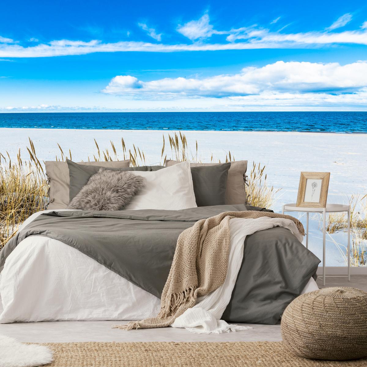 FOTOTAPETE für Badezimmer Sonnenstrand Meer Landschaft Sand 350x256 - Blau/Beige, Papier (350/256cm) - Muralo