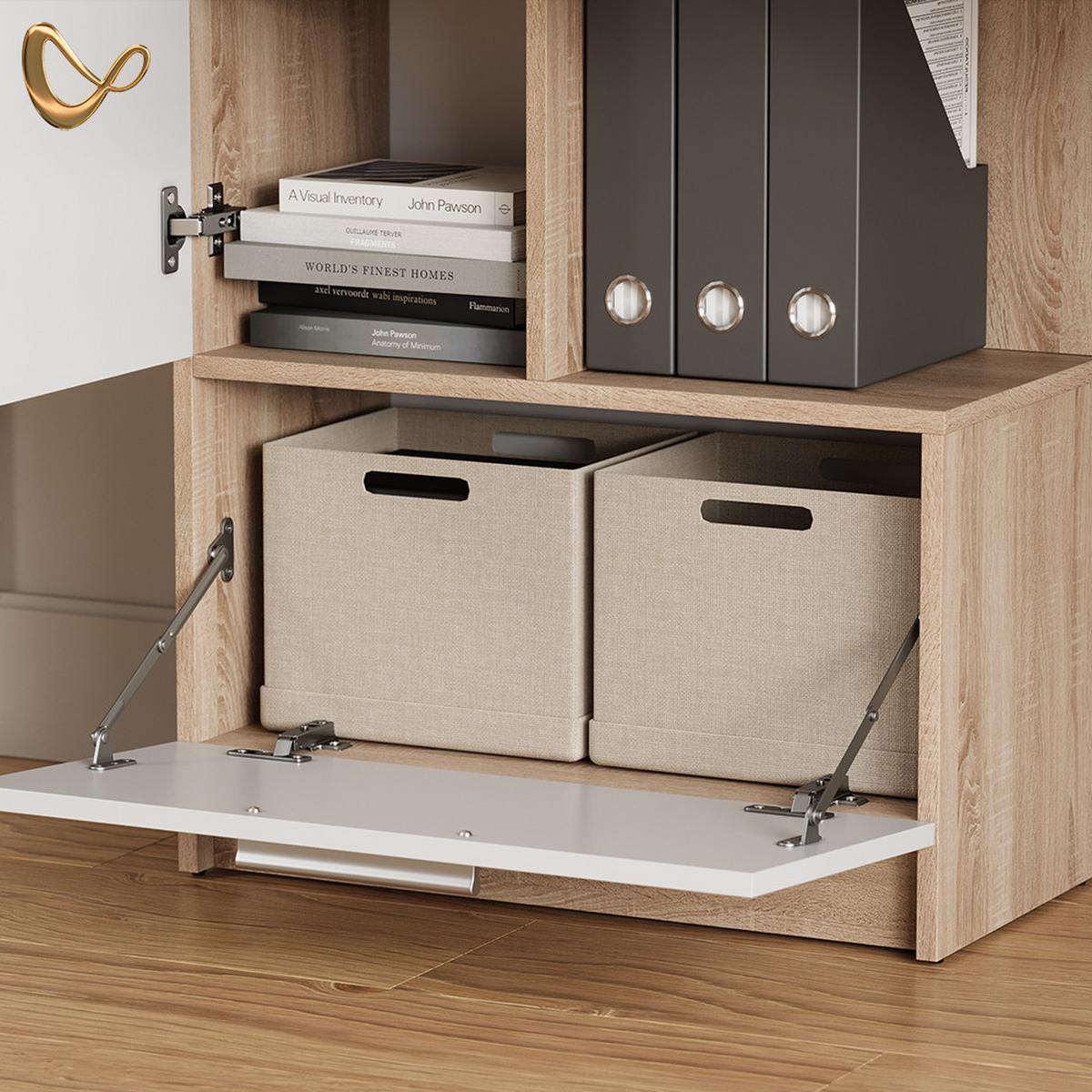 SCHREIBTISCH Lorena Sonoma/Weiß 150 x 120.1 cm mit 2 Türen - Weiß/Sonoma Eiche, Holzwerkstoff (59.3/150/120.1cm) - Livinity®