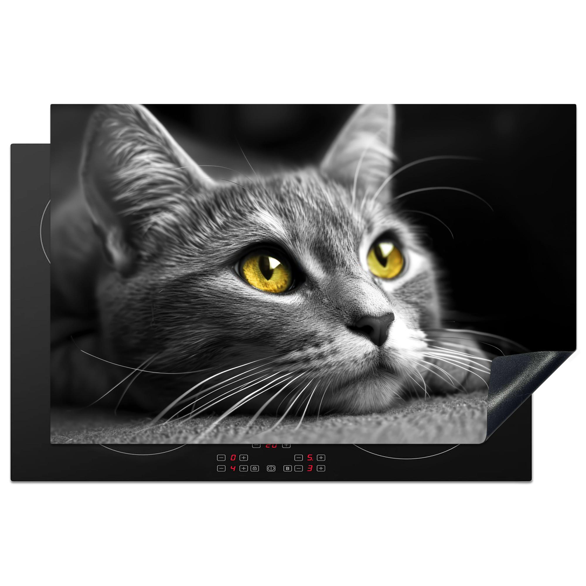 HERDABDECKPLATTE Katze - Grau - Tiere - Katze Ceranfeldabdeckung 80x52 cm - Grau, Kunststoff (80/52/0.2cm) - MuchoWow