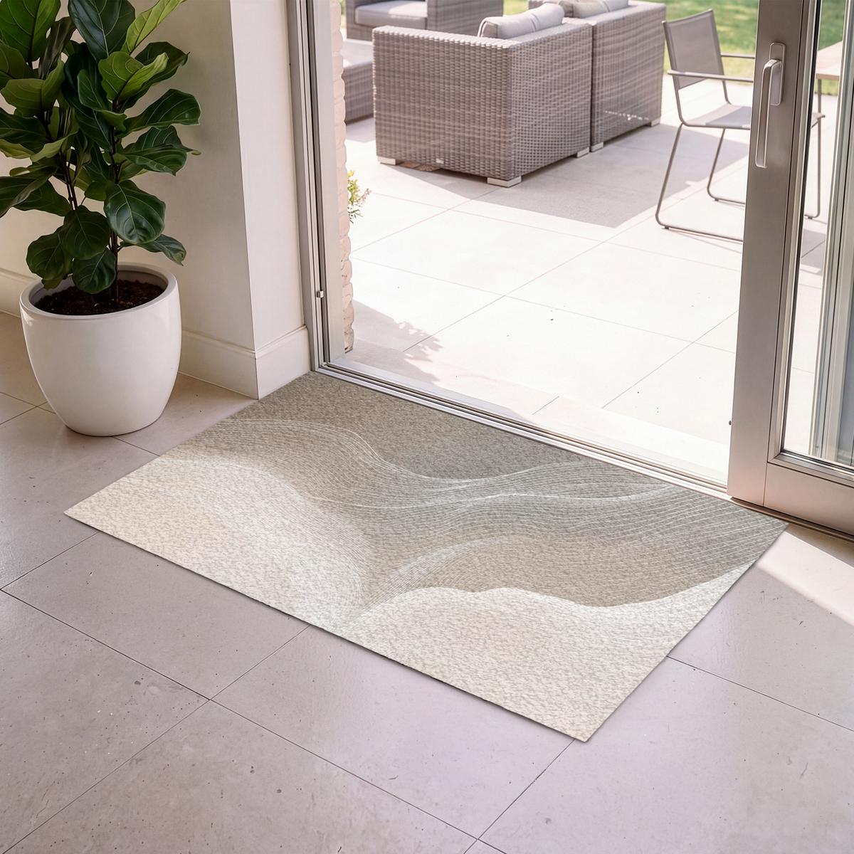 FUSSMATTE Wellenlinien - Luftströme - Harmonisch Schmutzfänger 120x80 cm - Beige, Kunststoff (120/0.4cm) - MuchoWow