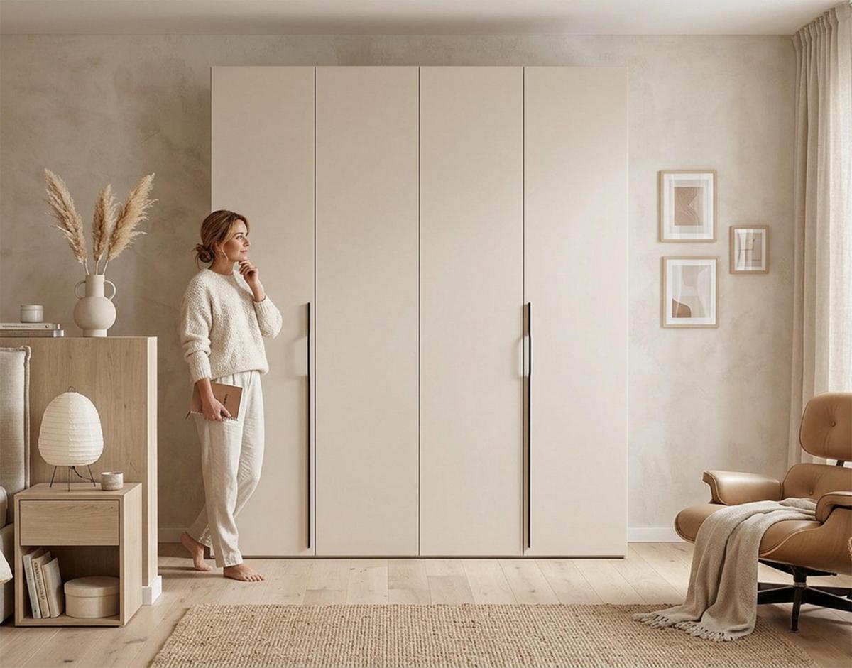 FALTTÜRENSCHRANK Omodeo 200 cm breit in Kaschmir – mit WingLine-Falttüren - Beige, Holzwerkstoff (200/240/58cm) - AX Living