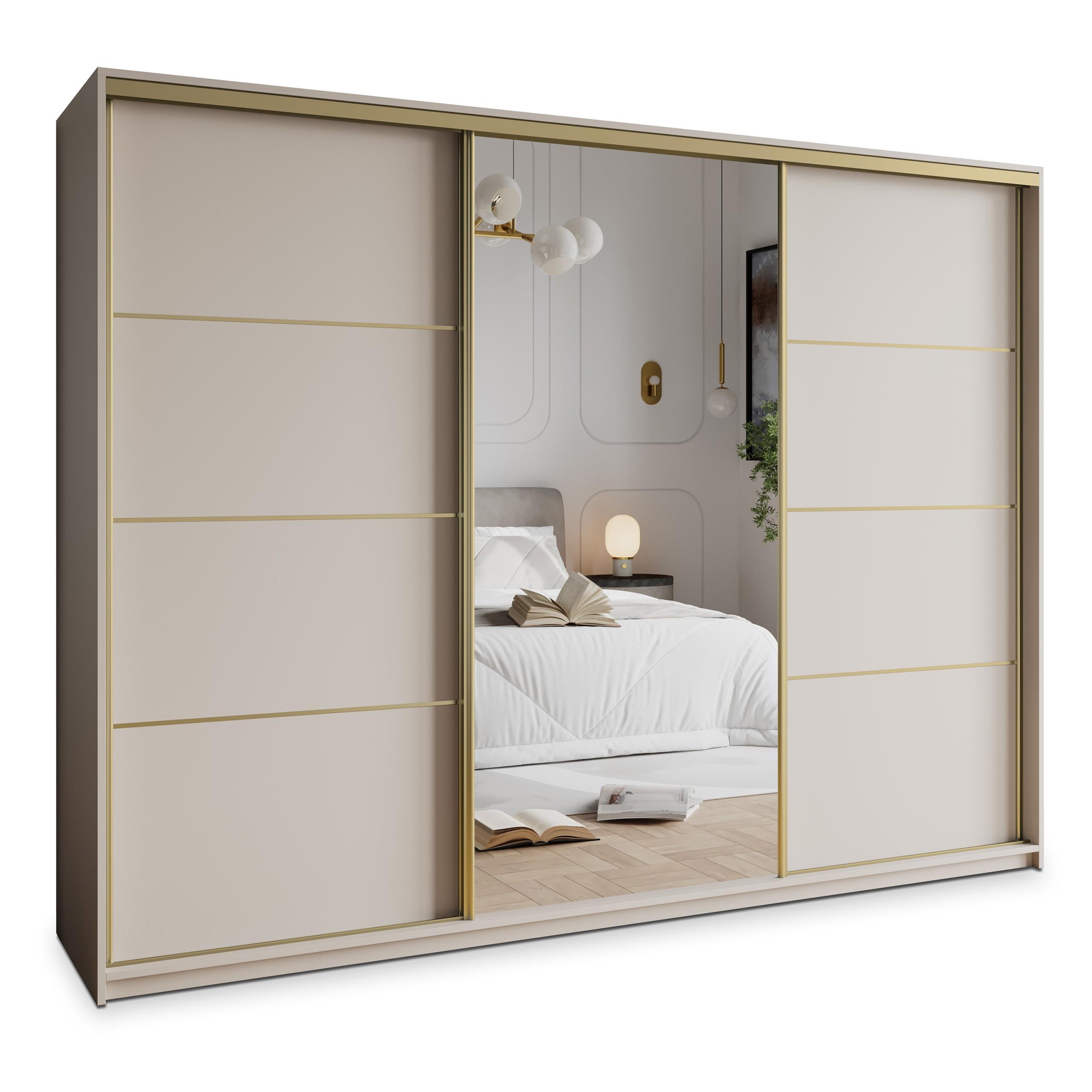 SCHWEBETÜRENSCHRANK VARO 270/205/60 cm 3-türig mit Spiegel Kaschmir - Kaschmir, Holzwerkstoff (270/205/60cm) - MASSENO