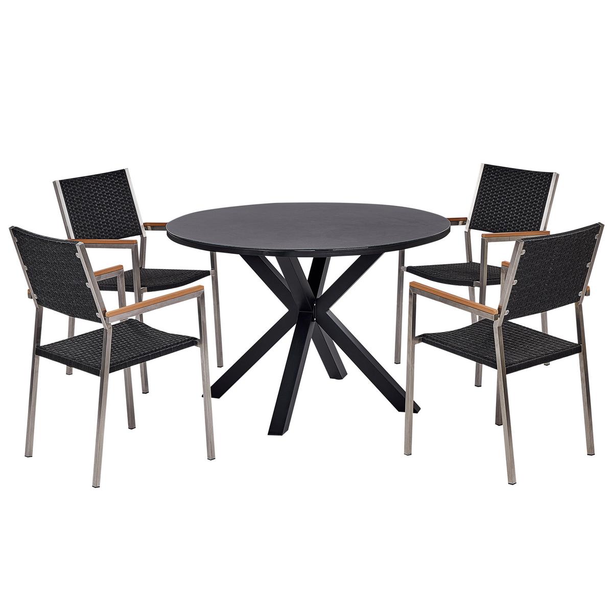 GARTENMÖBEL-SET 4-Sitzer Schwarz Polyrattan Maletto/grosseto - Schwarz, Metall - Beliani
