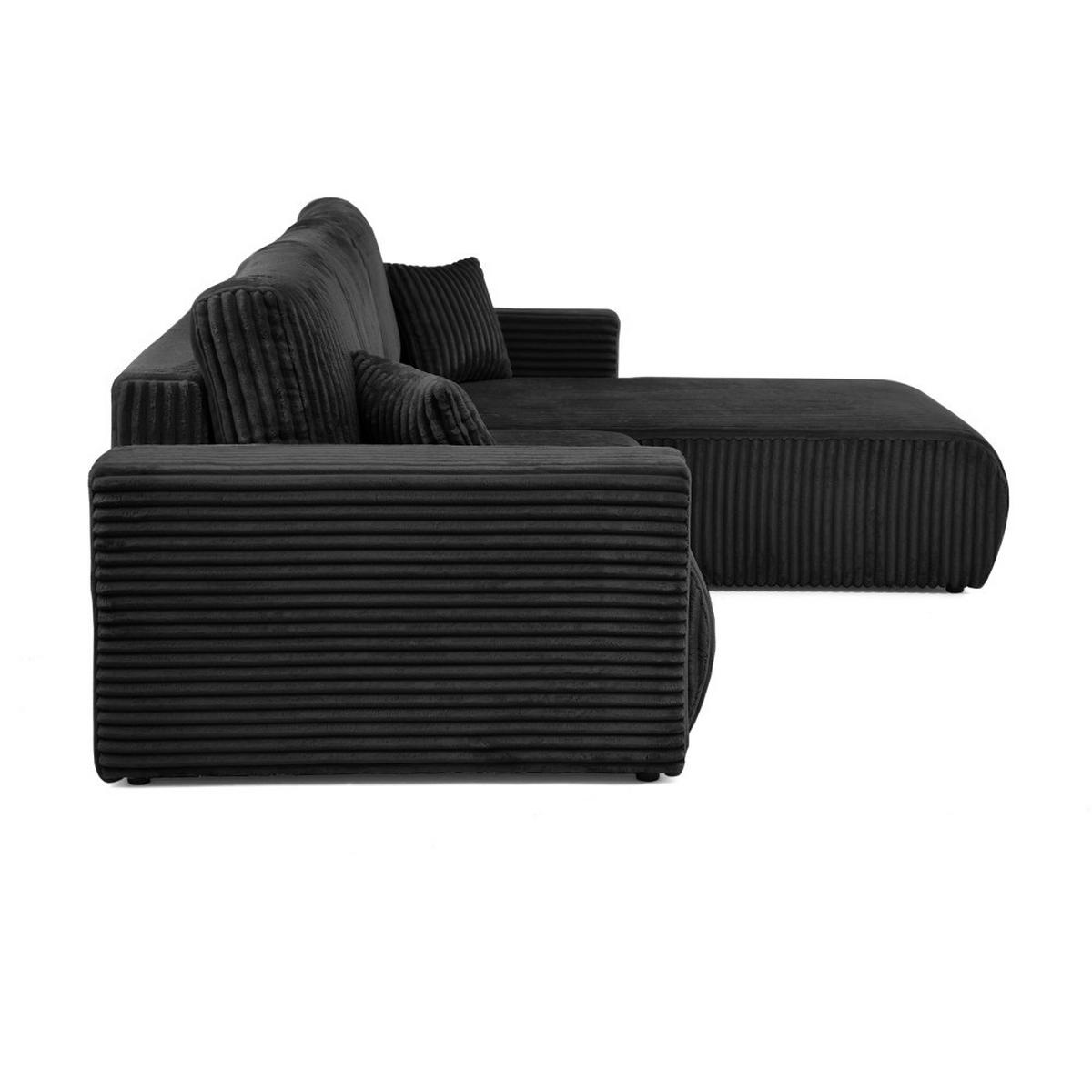 ECKSCHLAFSOFA Porto mit universelle Ottomane, Schwarz - Schwarz, Textil (288/190cm) - Beautysofa