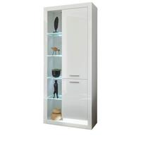 VITRINE weiß Hochglanz 80 x 195 cm, Vitrinenschrank mit 10 Fächern - Weiß Hochglanz/Silberfarben, Glas/Holzwerkstoff (80/195/37cm) - Furn.Design