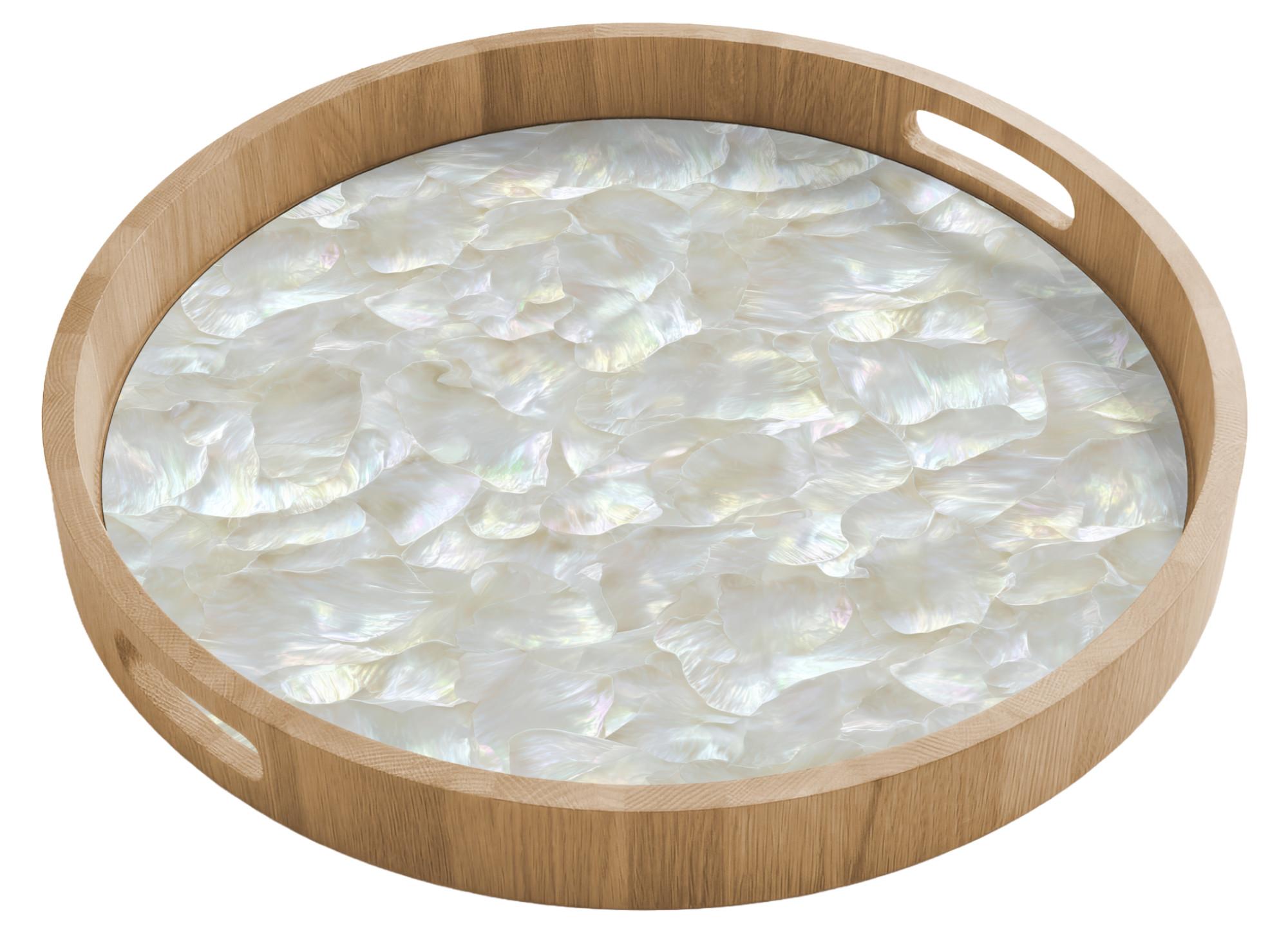 TABLETT Perlglanz - Weiß - Muschel 50x50 cm - Weiß, Holz (50/5/5cm) - OnlyWow