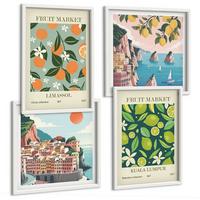 BILDER SET 4er Set - 50x50 cm & 40x60 cm Weißer Rahmen - Vintage-Poster mit Fruchtmustern - Weiß, Kunststoff (50/50cm) - TULUP