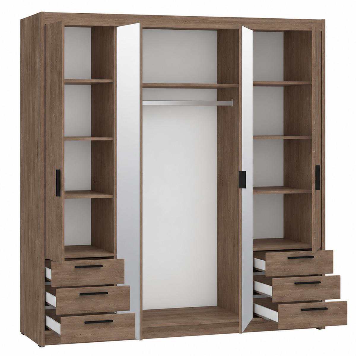 DREHTÜRENSCHRANK Elena mit 4 Türen, 6 Schubladen und Spiegel, 176 cm, Eiche Lefkas - Eichefarben, Holzwerkstoff (176/190/53cm) - Beautysofa