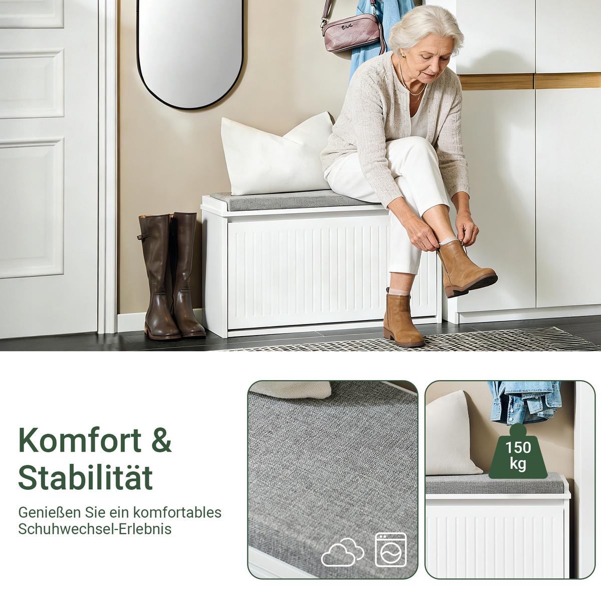 SCHUHBANK mit Sitzfläche, Weiß 80x26x45 cm - Weiß, Holzwerkstoff (80/45/26cm) - SoBuy